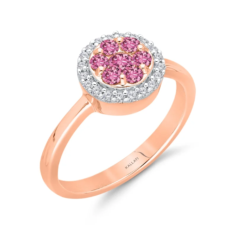 Women's cocktail rings with big gemstones-Kallati Pink Sapphire Diamond Halo Ring