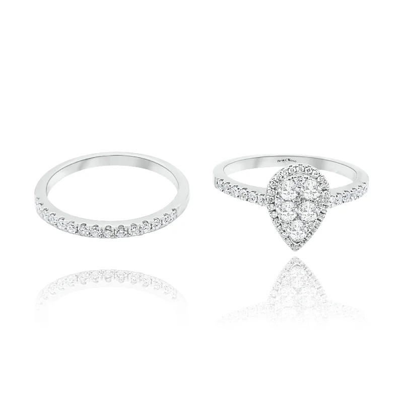 Classic women's engagement rings-Halo Pear shape Style invisible set Diamonds Ring & Classic Anniversary Ring