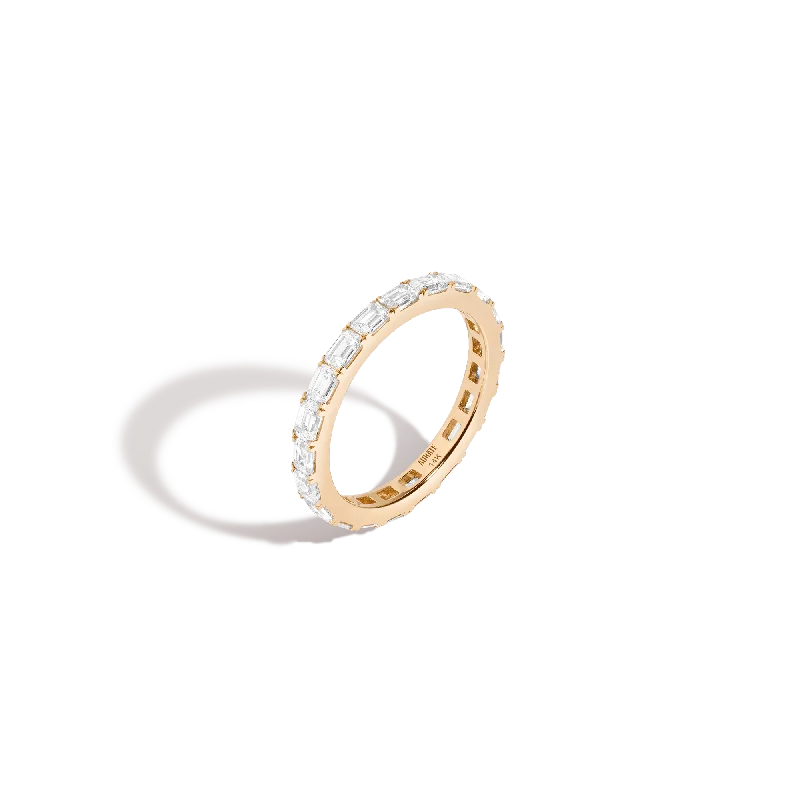 Women's rings with luxurious rose gold-Horizontal Emerald Diamond Eternity Ring