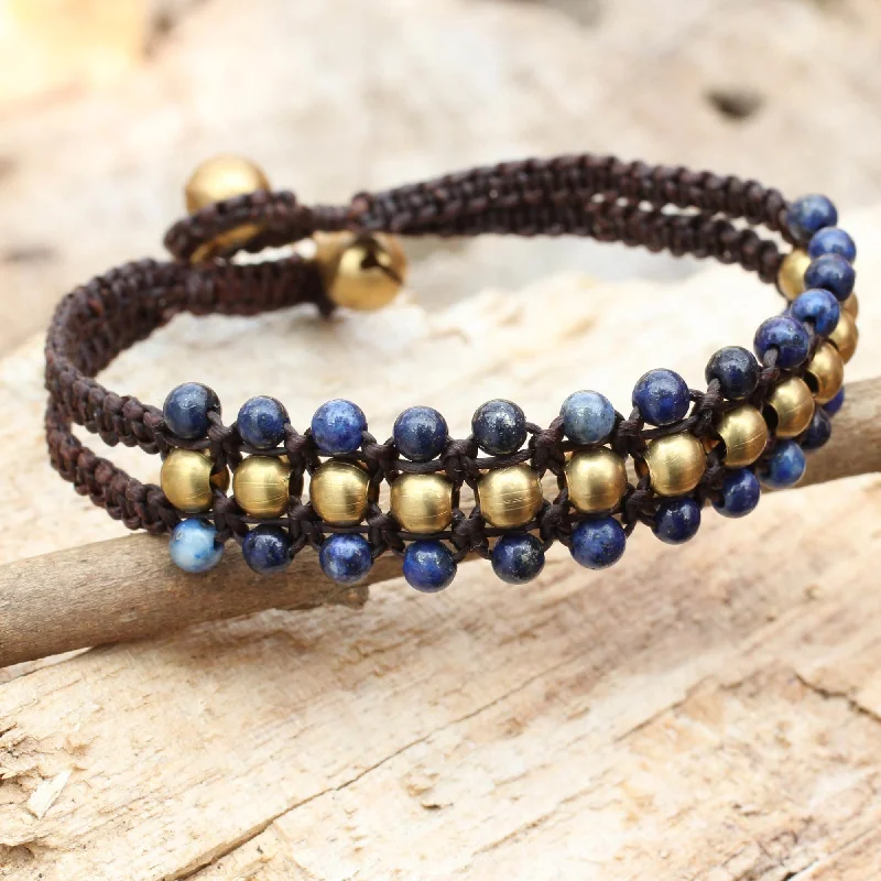 bracelets and bangles anniversary gift -Blue Joy Lapis Lazuli Brass Beaded Bracelet