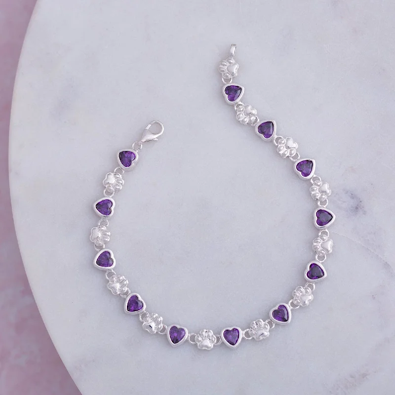 bracelets and bangles with diamonds -Amethyst Hearts & Paws Sterling Bracelet