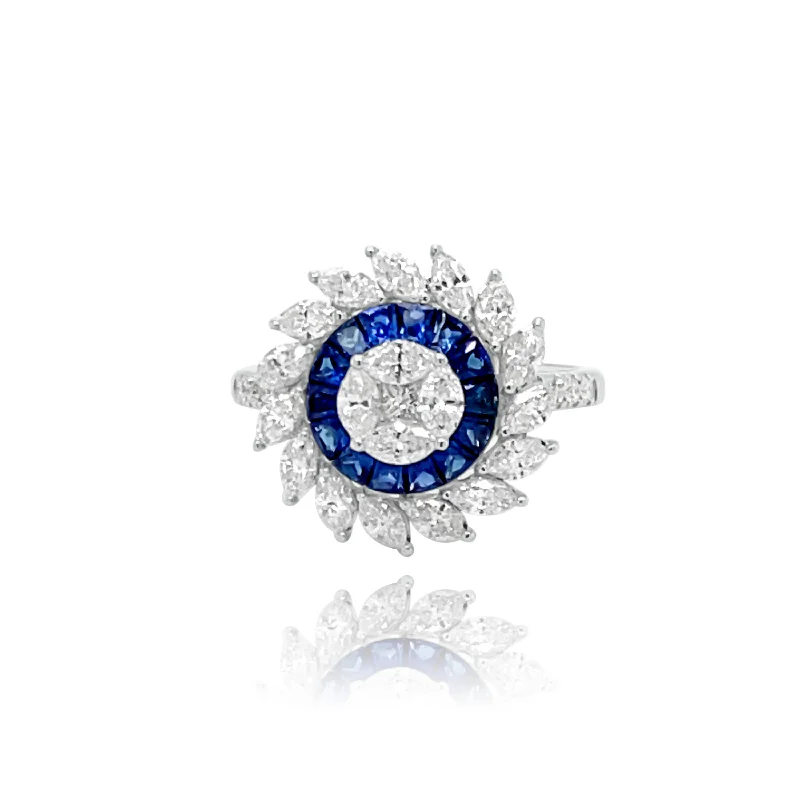 Trendy women's rings with large stones-DIAMONDS & SAPPHIRES "MARS" RING.