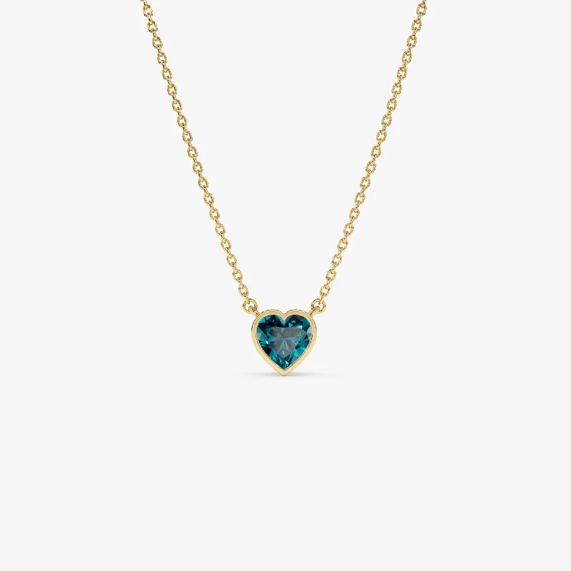 Women's engagement rings for proposal-14K Gold Heart Shaped London Blue Topaz Layering Necklace