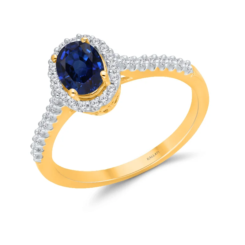 Women's rings with flower designs-Kallati Sapphire Diamond Halo Ring