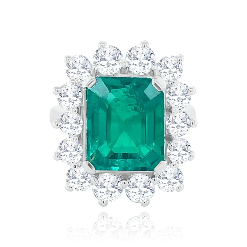 Women's vintage style rings for antique lovers-Brilliant Cut Diamonds & Emerald "Splendid " Ring