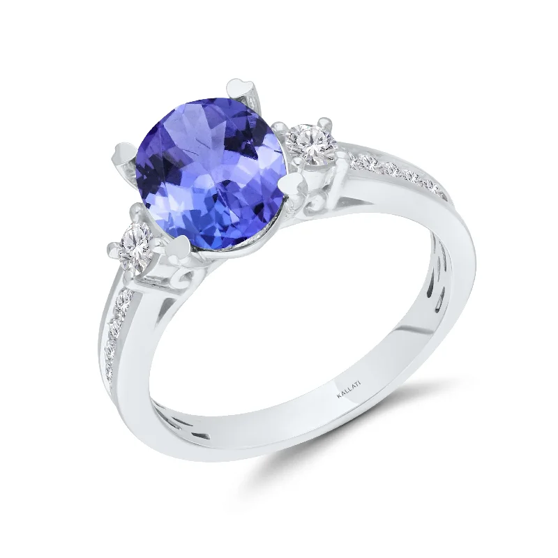 Women's gold-plated rings for elegant style-Kallati Tanzanite Diamond Ring