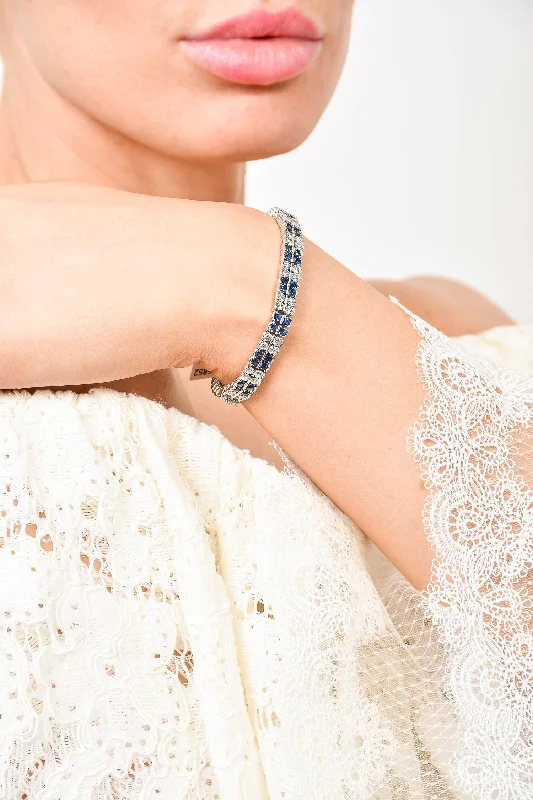 bracelets and bangles with yellow citrine -18K White Gold Sapphire & Diamond Double Row Tennis Bracelet