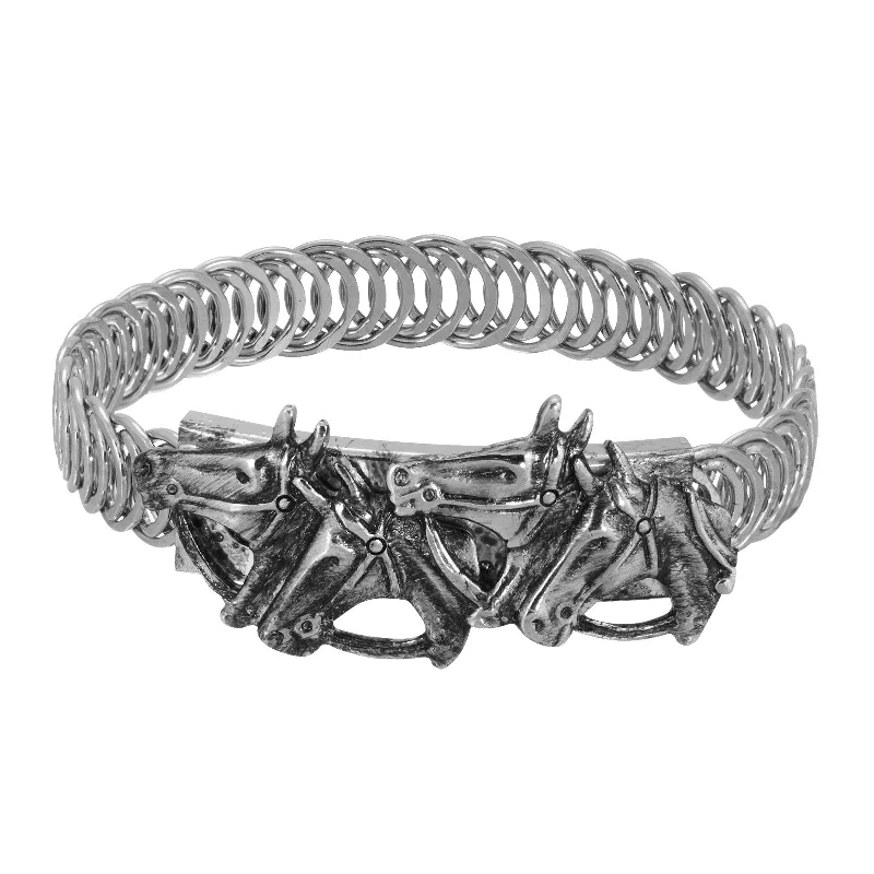 bracelets and bangles with onyx -1928 Jewelry® Pewter Horse Heads Coil Bracelet