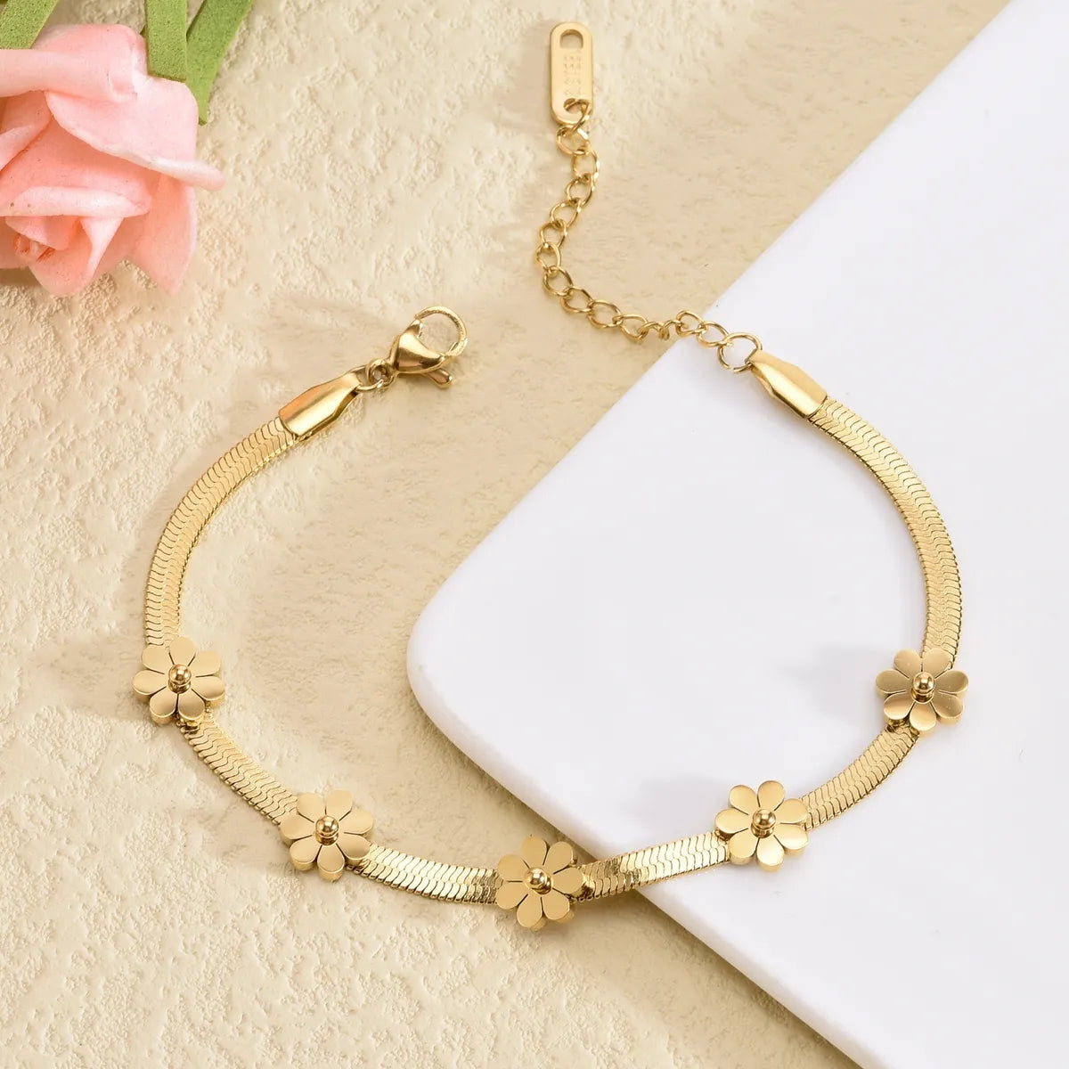 bracelets and bangles fashion statement -Cute Sweet Daisy Titanium Steel Plating 18k Gold Plated Bracelets Anklet