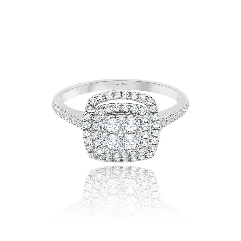 Women's rings for daily glam-Double Halo Cushion cut Style Invisible set Diamonds Ring