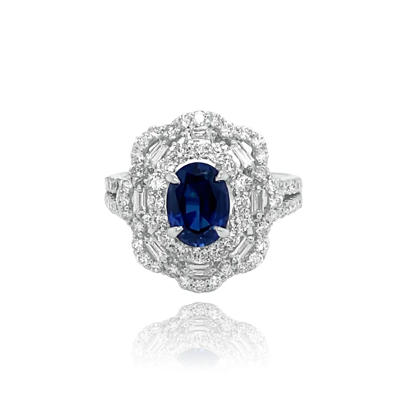 Women's rings with sapphire gemstones-DIAMONDS & SAPPHIRE "RHODES" RING.