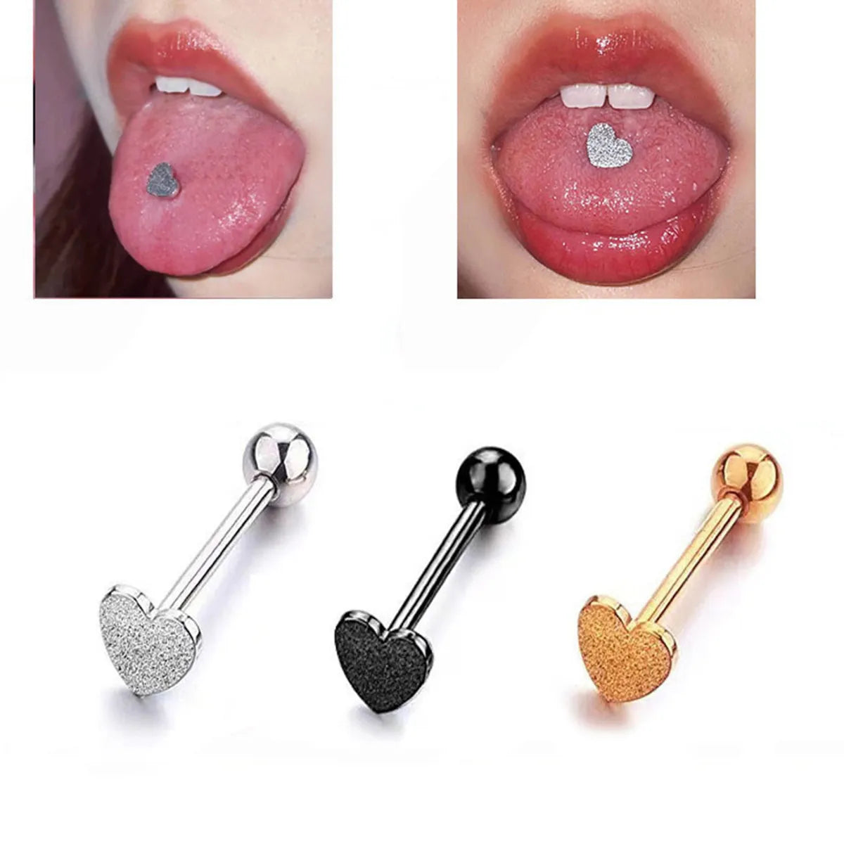 Women's gold rings for everyday elegance-1 Piece Tongue Rings Romantic Sweet Heart Shape Stainless Steel Tongue Nail