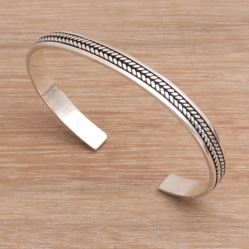 bracelets and bangles for daily wear -Ancient Weave Sterling Silver Cuff Bracelet Handmade in Bali