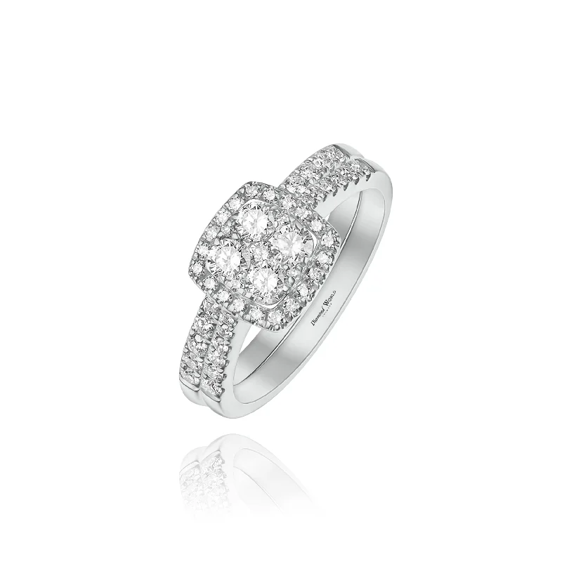 Women's vintage rings for retro look-Halo Cushion cut Invisible  Diamonds Double Ring.