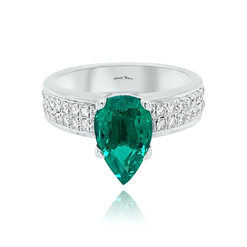 Vintage-inspired women's rings for timeless style-Pear shape Emerald & Diamonds "Kimberly" Ring