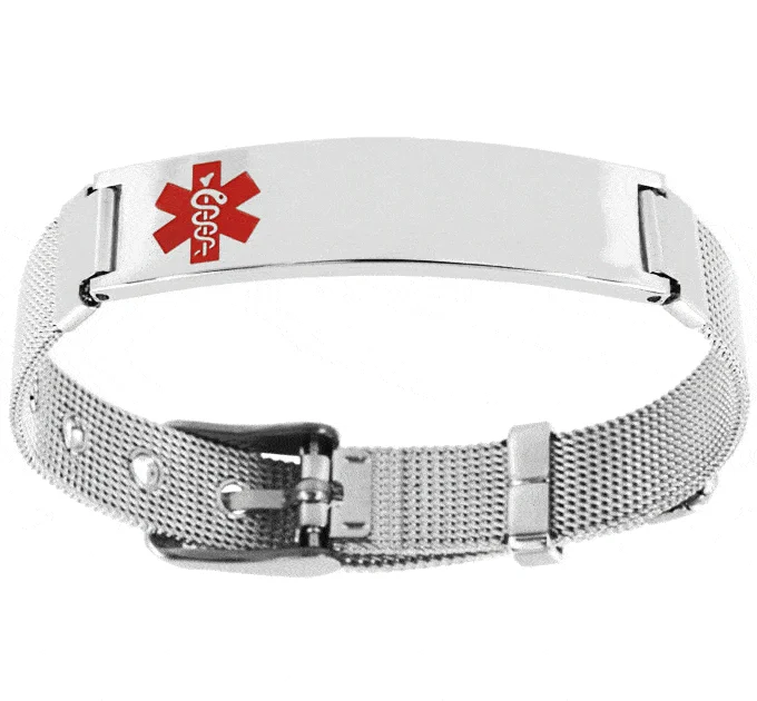 bracelets and bangles thin bangle -Adjustable Mesh Medic Alert Bracelet