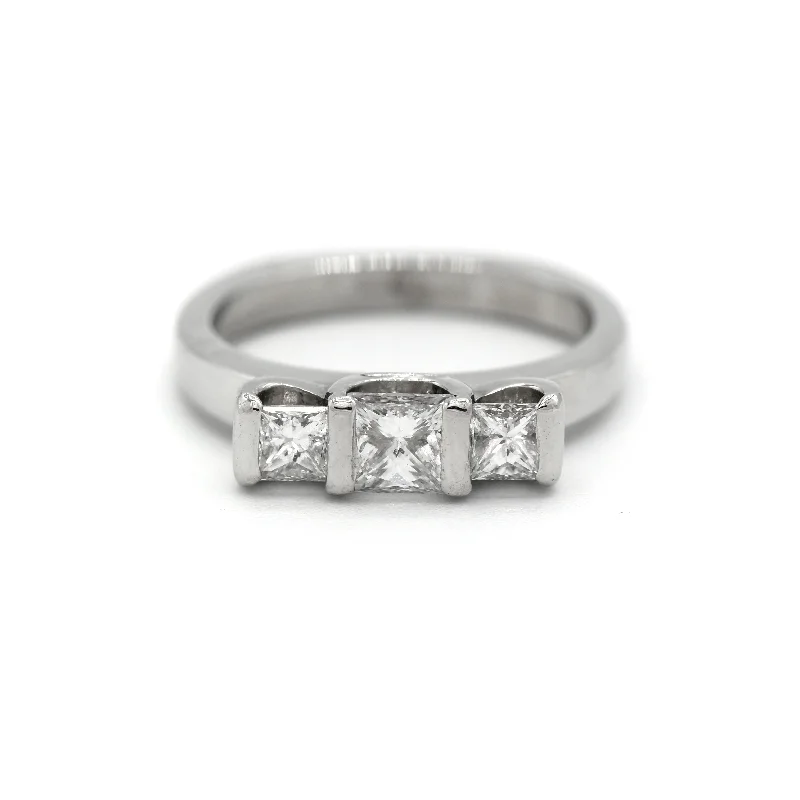 Women's diamond rings with pave setting-Modern Style Three Princess Cut Diamond Ring In Platinum