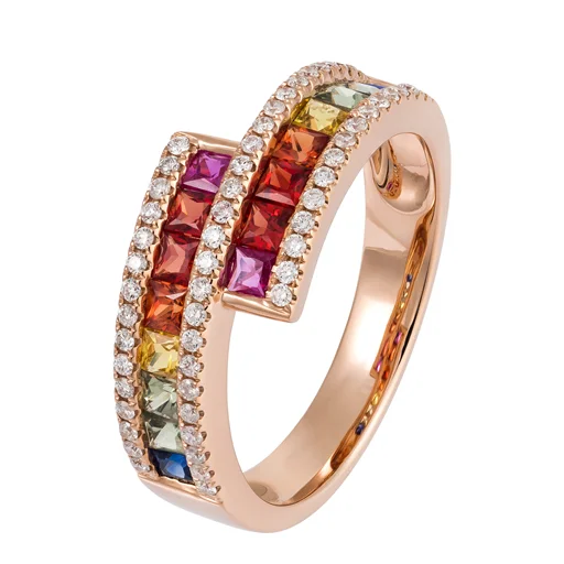 Elegant women's rings for bridesmaids-Multi Colour Sapphires & Diamonds "Hug me" Ring