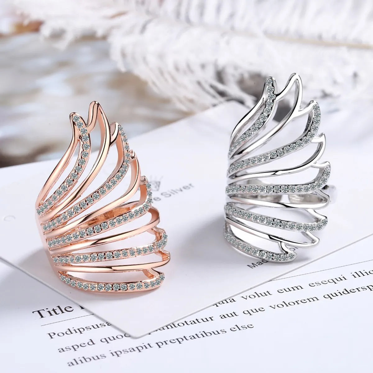 Vintage-inspired women's rings for timeless style-Classic Style Wings Copper Inlay Zircon Open Rings