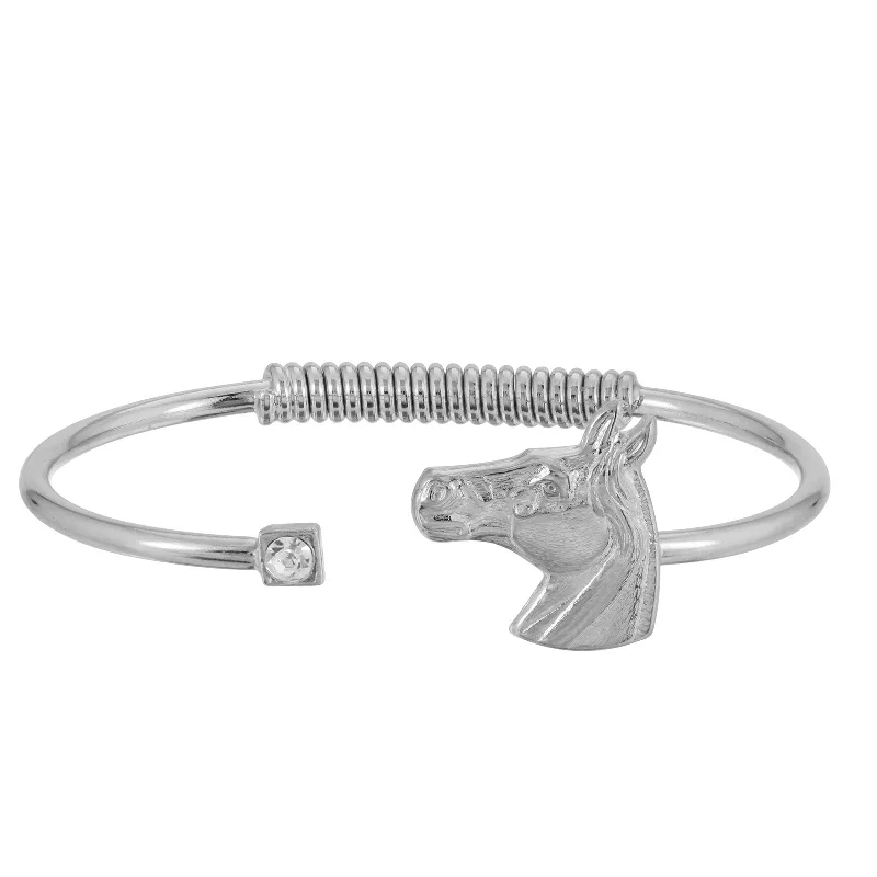 bracelets and bangles with rose quartz -1928 Jewelry® Silver-Tone Clear Crystal And Horse Accent Hinge Bracelet