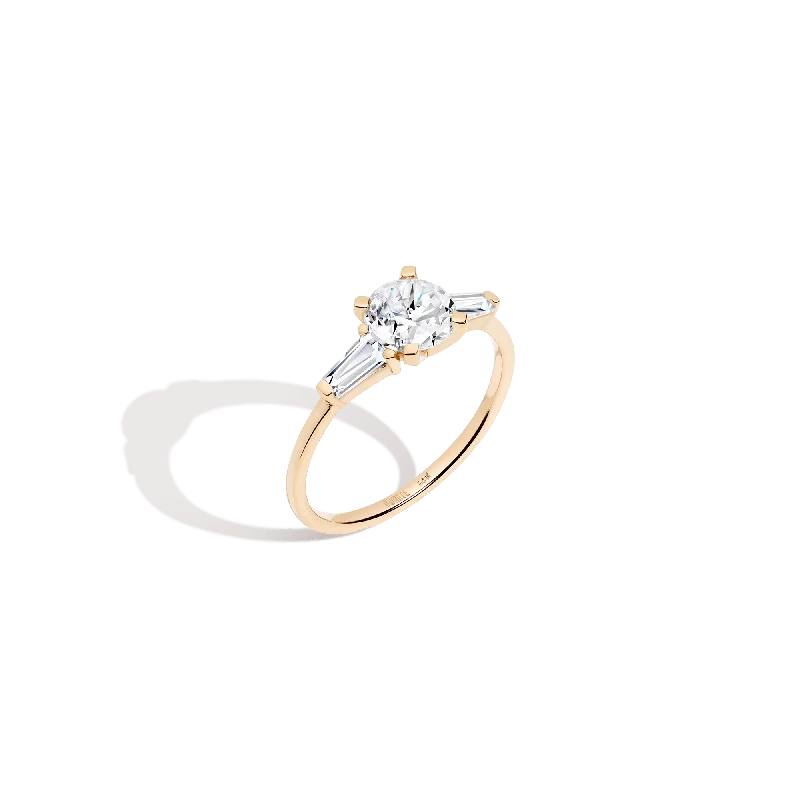 Women's rings with pearl accents-Round Diamond Tapered Baguette Diamond Ring