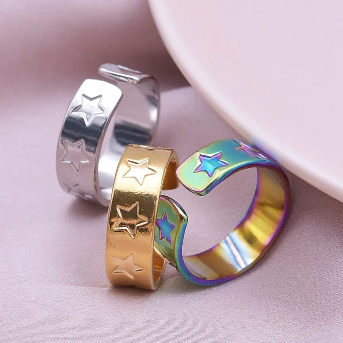 Custom women's rings for unique style-Simple Style Star Stainless Steel Polishing Plating Open Rings