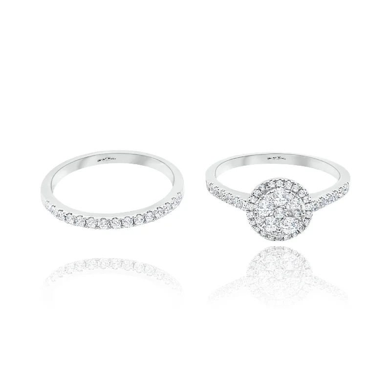 Women's rings for everyday elegance-Halo brilliant cut Style invisible set Diamonds ring & Anniversary Ring Combo