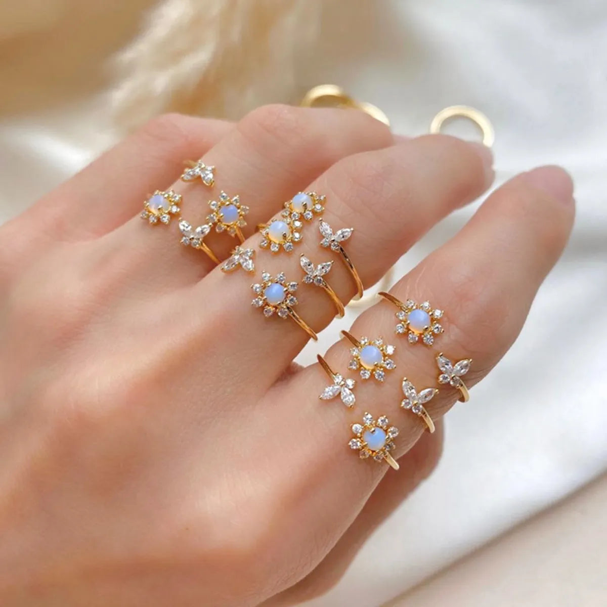 Women's rings with double bands-Hot Selling Opal Sunflower Ring Dreamy Simple Sweet Butterfly Open Ring Wholesale Gooddiy