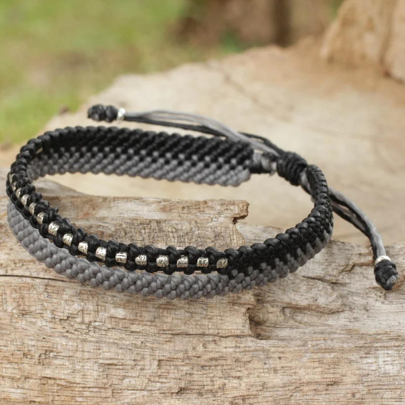 bracelets and bangles vintage look -Amity in Black and Gray Artisan Crafted Black and Gray Cord Bracelet with Silver