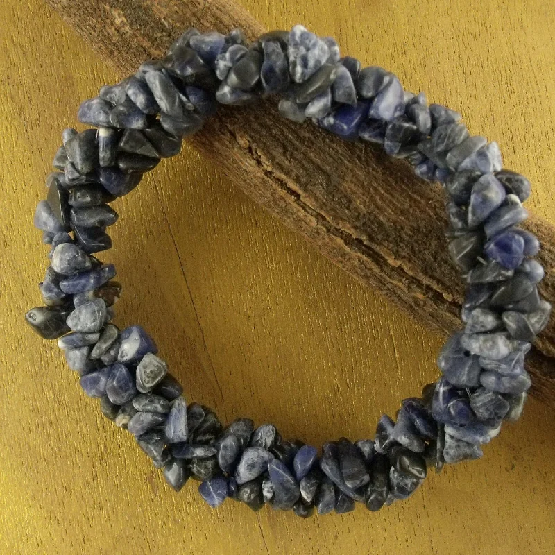 bracelets and bangles trendy 2025 -Blue Muse Sodalite Stretch Beaded Bracelet Handmade India