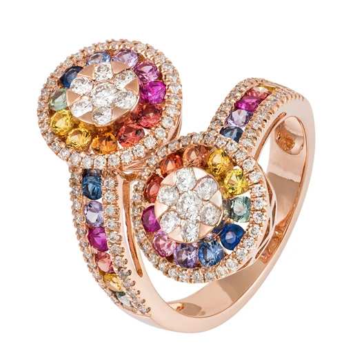 Women's engagement rings with halo setting-Multi Colour Sapphire & Diamonds "Toi & Moi" Ring