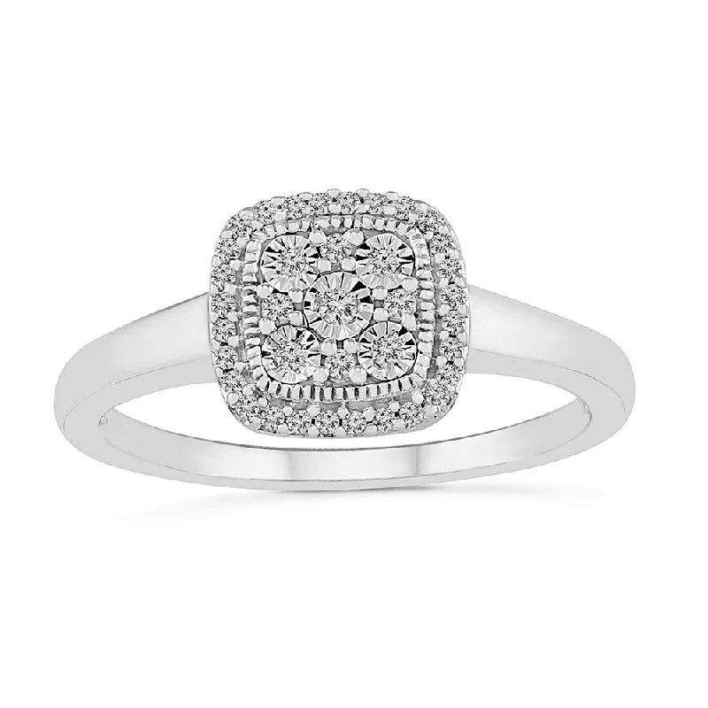 Women's cocktail rings for evening wear-.12ctw Diamond Square Cluster Ring