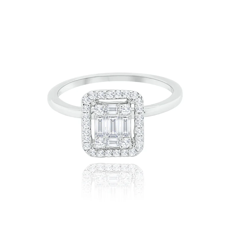 Women's rings with radiant-cut diamonds-Halo Emerald cut Style Invisible set Diamonds Ring