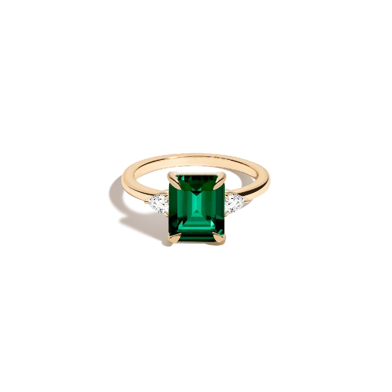 Personalized women's rings with engraving-Emerald Gemstone Cocktail Ring