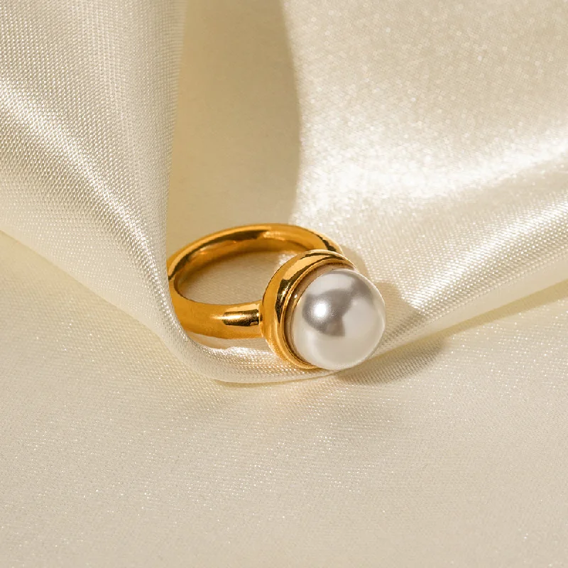 Women's rings with colorful stones-Ig Style Pearl Stainless Steel Plating 18k Gold Plated Rings