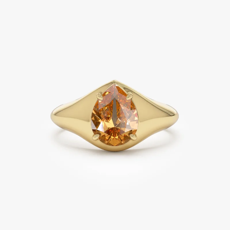 Classic women's engagement rings-14K Pear Shaped Citrine Statement Ring