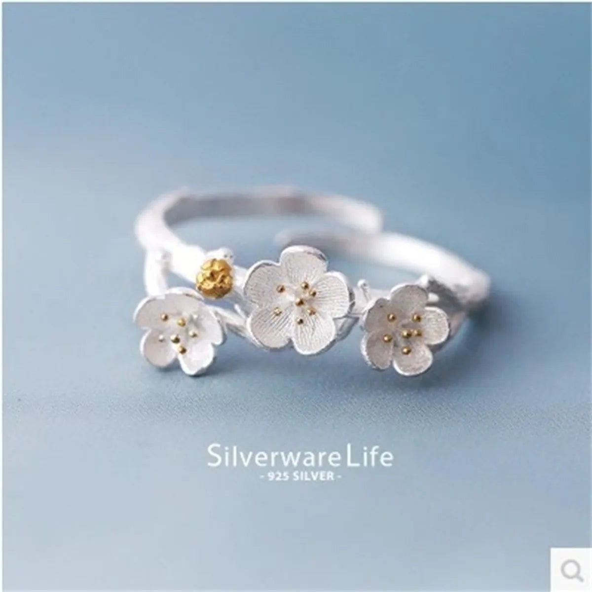 Women's wedding bands with elegant detailing-Korean S925 Sterling Silver Plum Blossom Ring