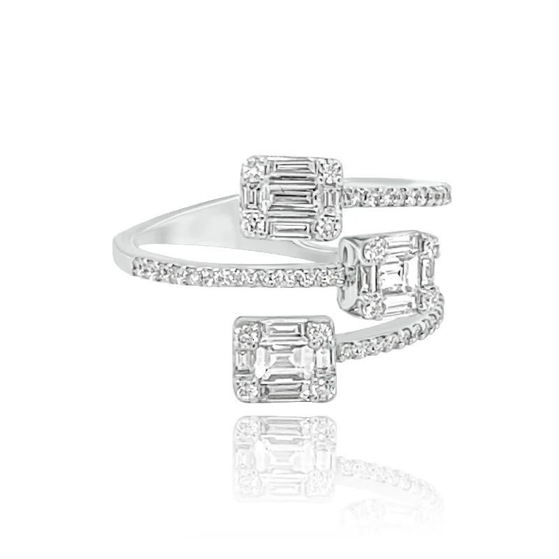 Women's rings with double bands-THREE ROW RING DIAMONDS "ANNE" RING.