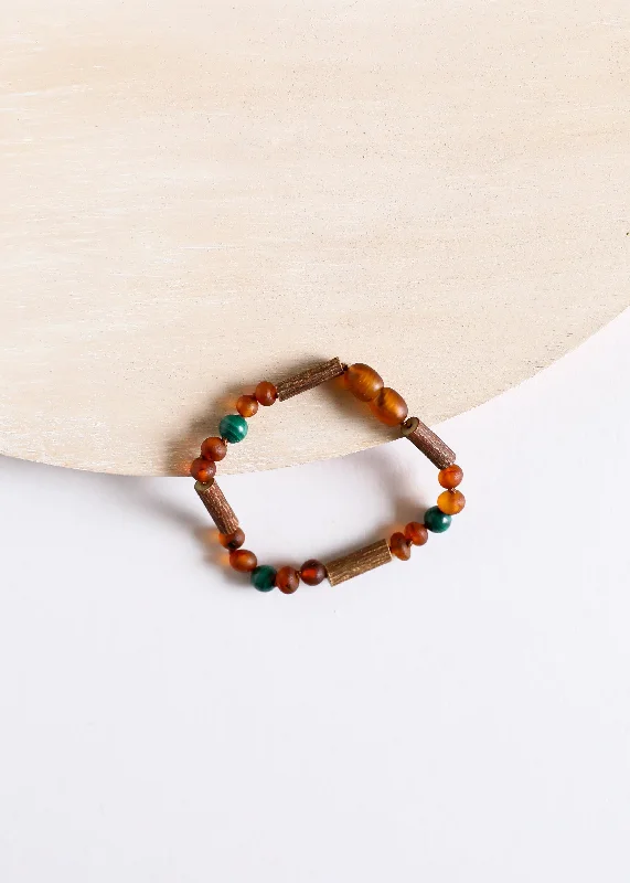 bracelets and bangles for mother -Hazelwood || Raw Cognac Baltic Amber + Malachite || Anklet or Bracelet